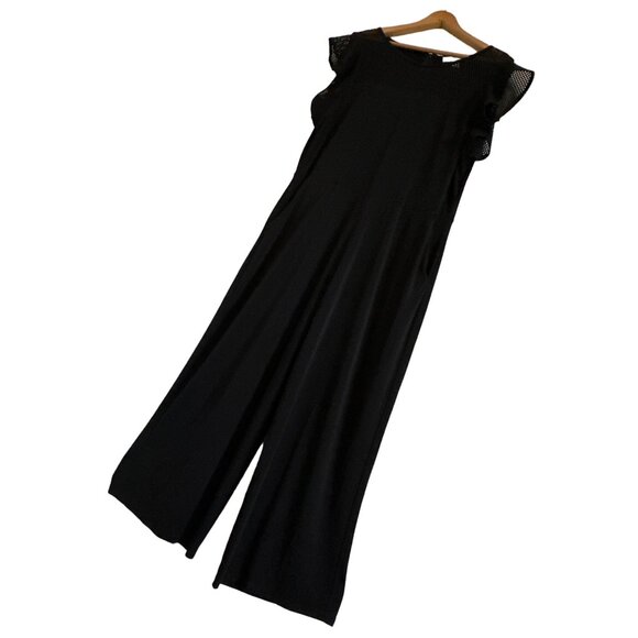 Michael Kors Pants - Michael Kors Black Ankle Jumpsuit Netted Chest & Ruffle Short Sleeves Pockets XL